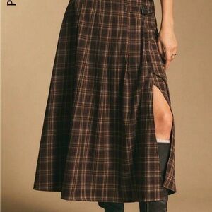 Asymmetrical Plaid Skirt in Brown